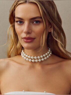 Vinatge Classic White/cream Pearl Double Strand Choker Necklace - Women Jewelry